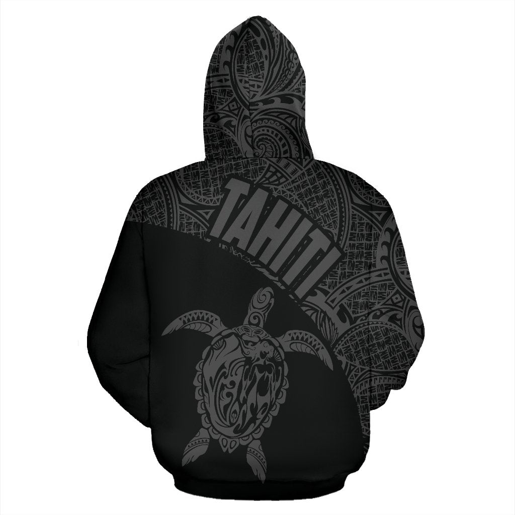 Tahiti Zip up Hoodie Tahiti Turtle Mermaid Polynesian Tattoo Black Version - Polynesian Pride