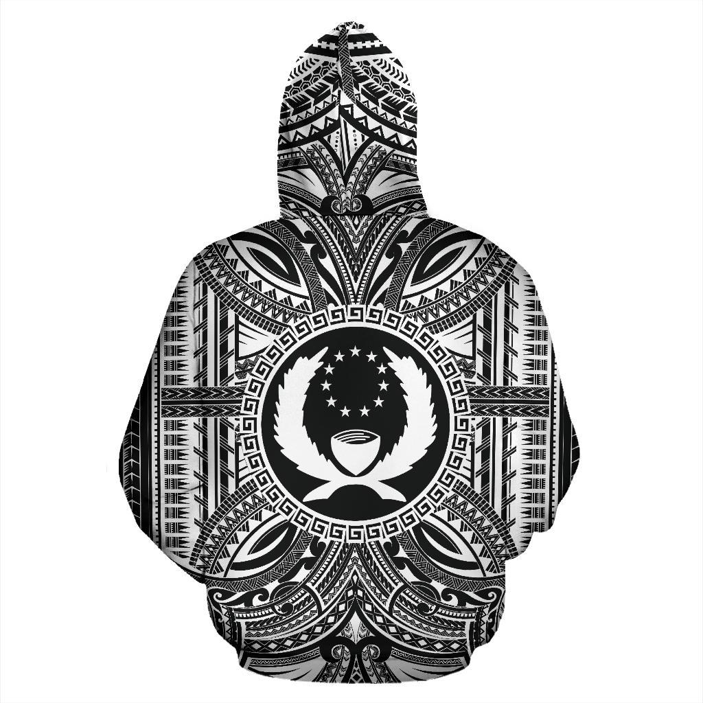 Pohnpei ll Over Hoodie Pohnpei Coat of rms Polynesian White Black - Polynesian Pride
