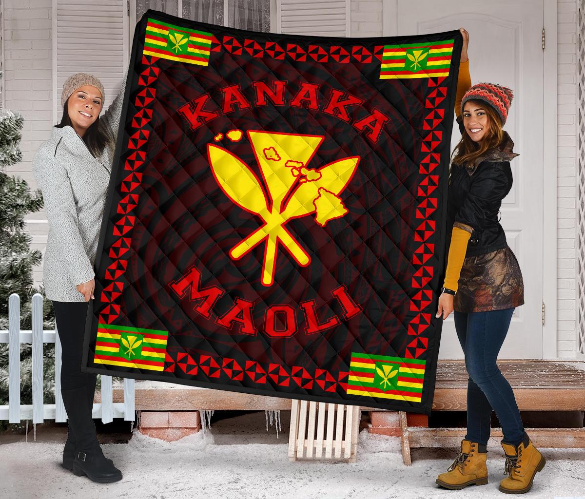 Kanaka Maoli Flag Polynesian Premium Quilt Red - Love Style Red - Polynesian Pride