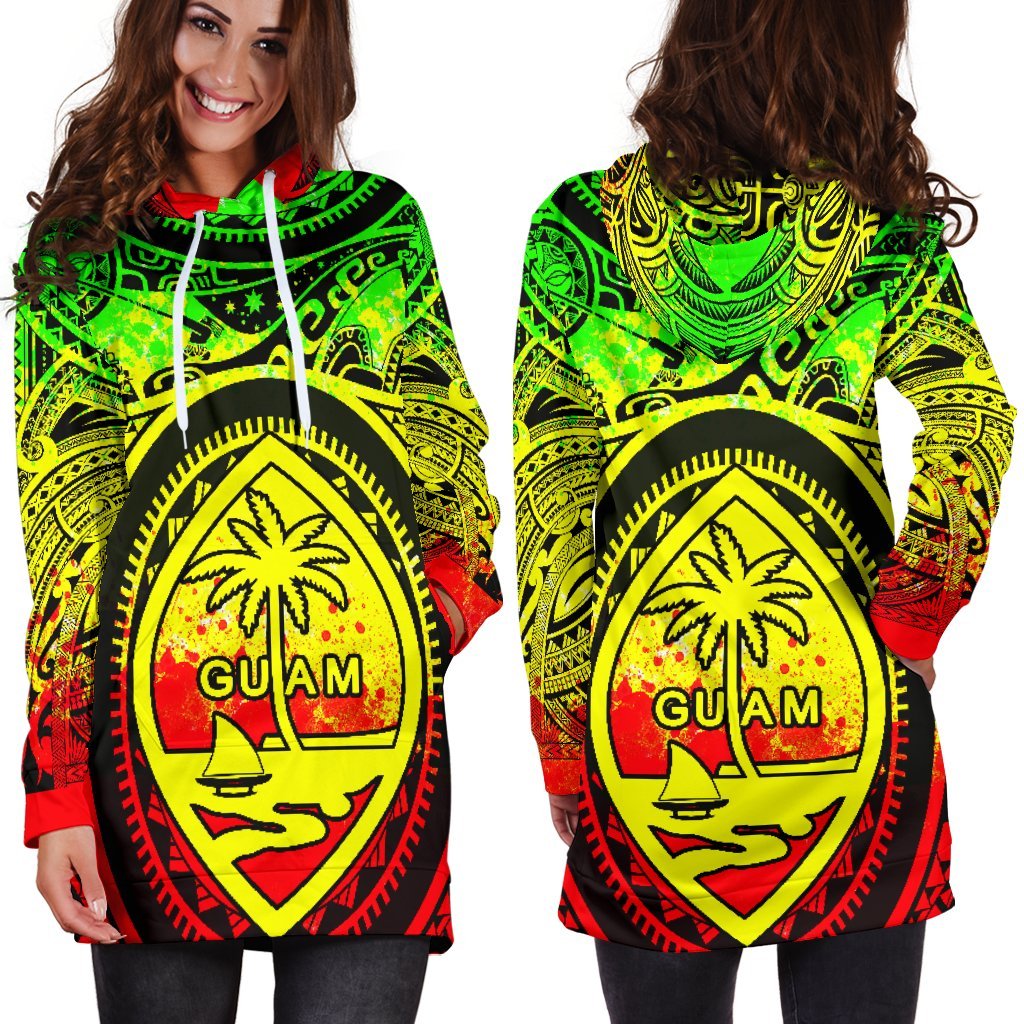Polynesian Hoodie Dresses - Guam Flag, Seal with Maui Moana Tattoo - Polynesian Pride