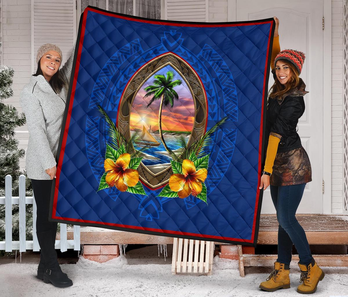 Guam Premium Quilt - Guam Coat Of Arms Hibiscus - Polynesian Pride
