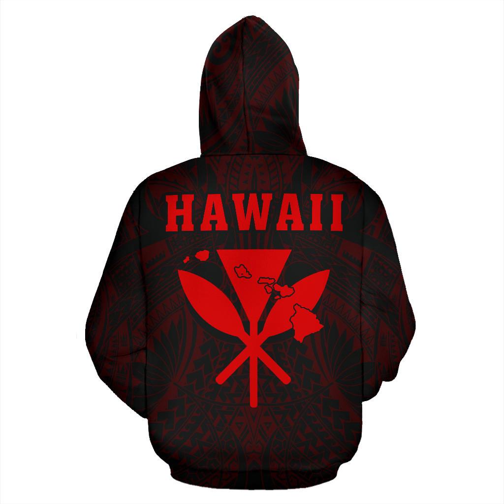Polynesian Fish Hook Kanaka Map of Hawaii Zip Hoodie Red - Polynesian Pride