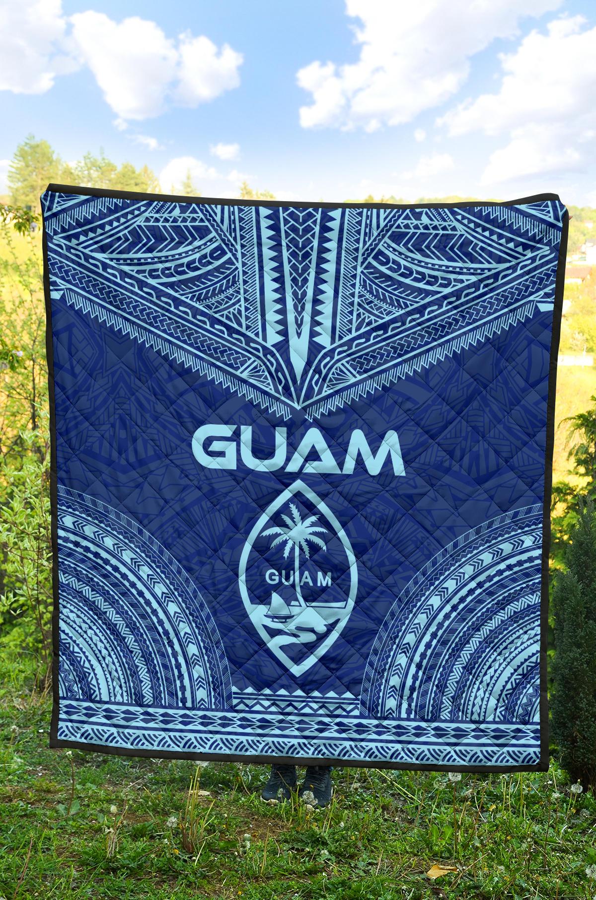 Guam Premium Quilt - Guam Coat Of Arms Polynesian Chief Blue Version - Polynesian Pride