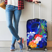 Yap Luggage Covers - Humpback Whale with Tropical Flowers (Blue) Blue - Polynesian Pride