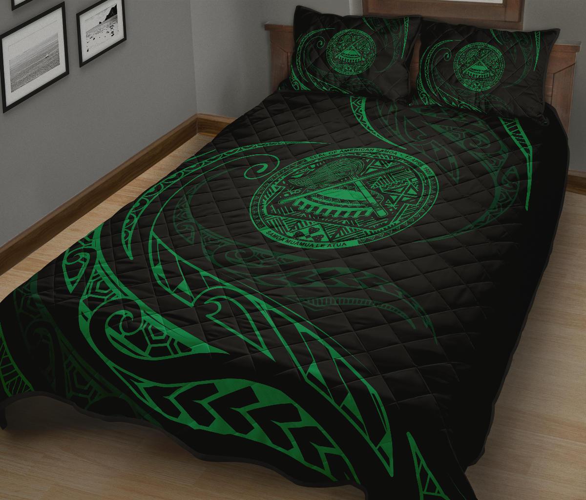 American Samoa Quilt Bed Set - Green - Frida Style - Polynesian Pride