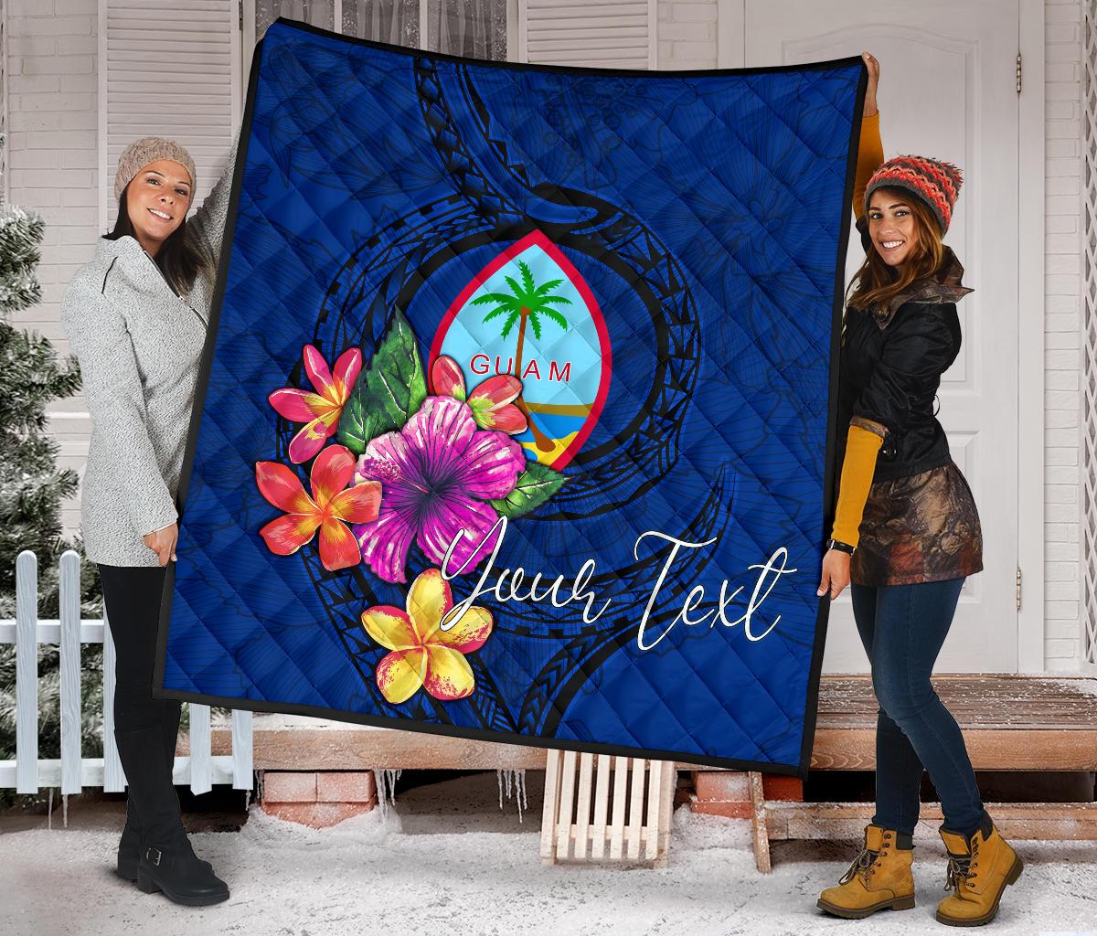 Guam Polynesian Custom Personalised Premium Quilt - Floral With Seal Blue - Polynesian Pride