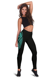 Cook Islands State Tattoo Swirly - Turquoise - Polynesian Women's Leggings - Polynesian Pride