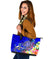 American Samoa Polynesian Large Leather Tote Bag - Turtle Plumeria (Blue) - Polynesian Pride
