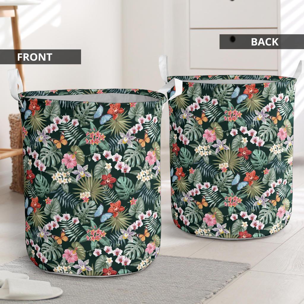 Tropical Plumeria Pattern With Palm Leaves Hawaii Laundry Basket AH - Polynesian Pride