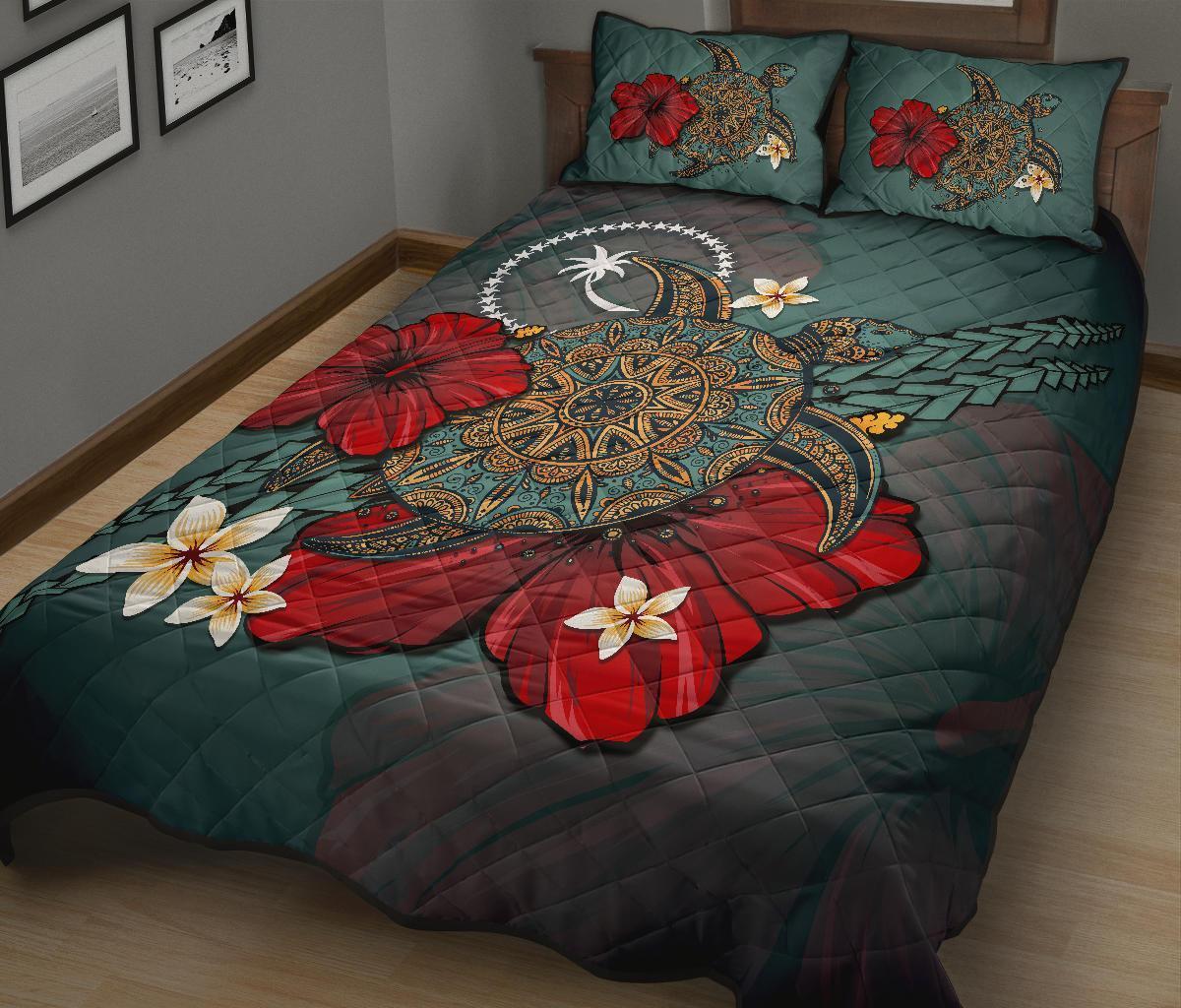 Chuuk Quilt Bed Set - Blue Turtle Tribal - Polynesian Pride