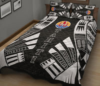 Tahiti Polynesian Quilt Bed Set - Tahiti Flag Black Tattoo Flag - Polynesian Pride