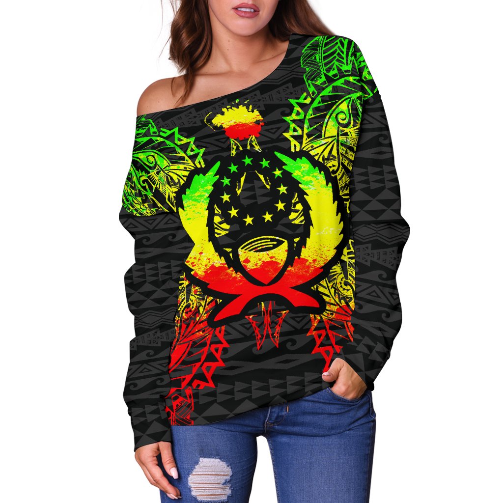 Pohnpei Polynesian Shoulder Sweater Map Reggae - Polynesian Pride