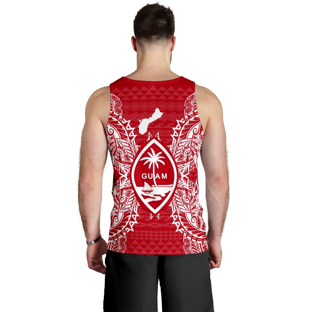 Guam Polynesian Men Tank Top Map Red White - Polynesian Pride