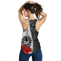 Tahiti Polynesian Women's Racerback Tank - Coat Of Arms With Hibiscus White - Polynesian Pride