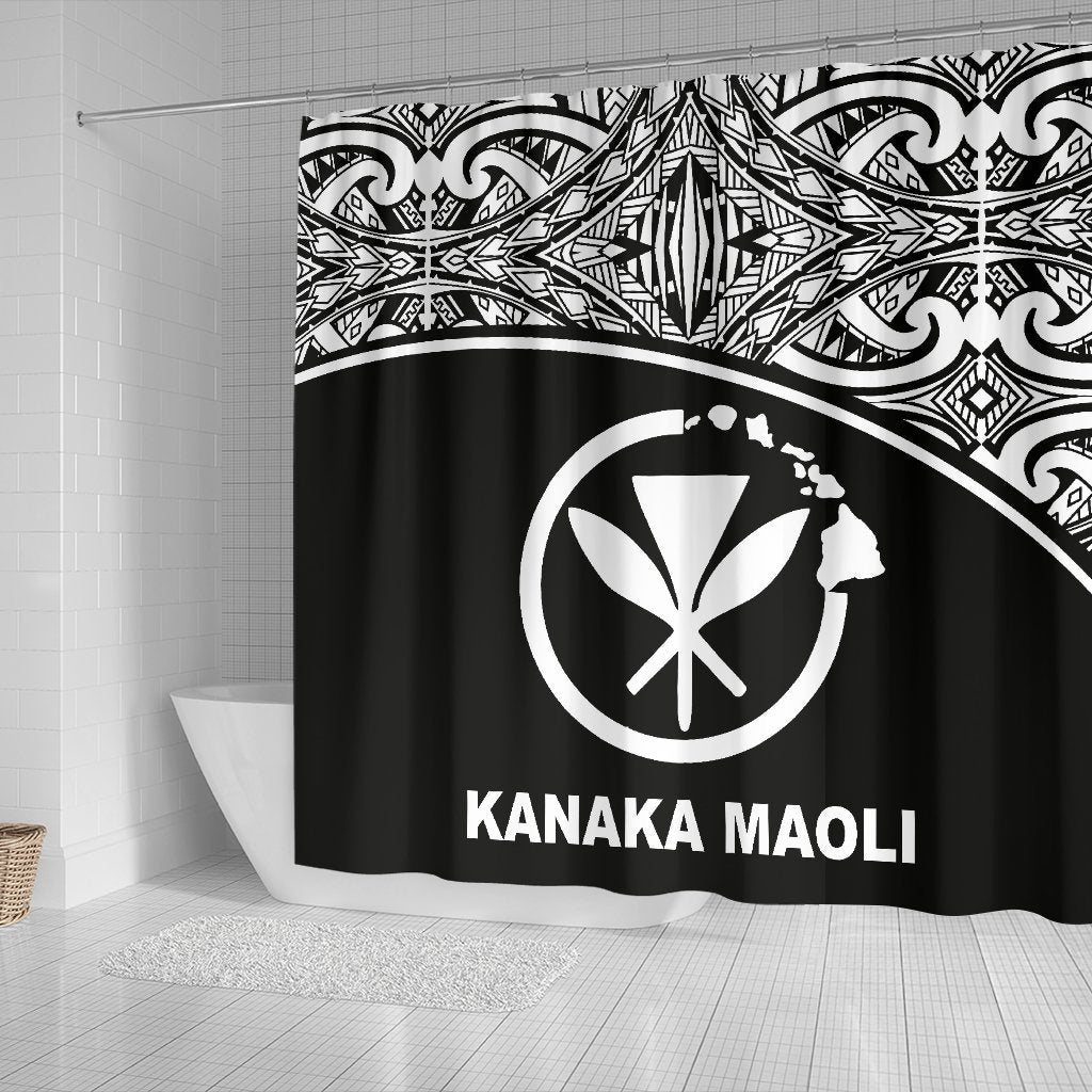 Kanaka Maoli Shower Curtain - Black Curve Style - Polynesian Pride