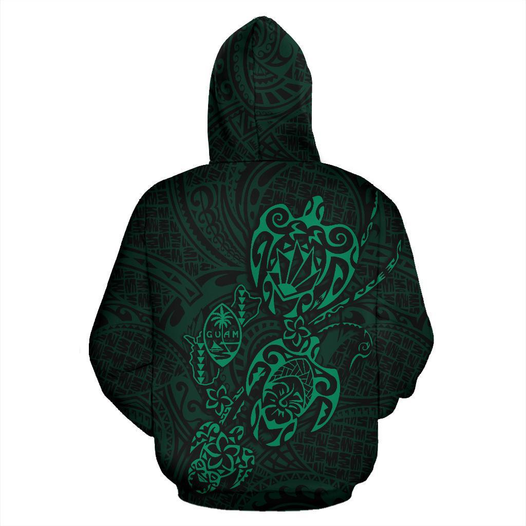 Zip up Hoodie Guam Family Turtles Map Polynesian Green - Polynesian Pride