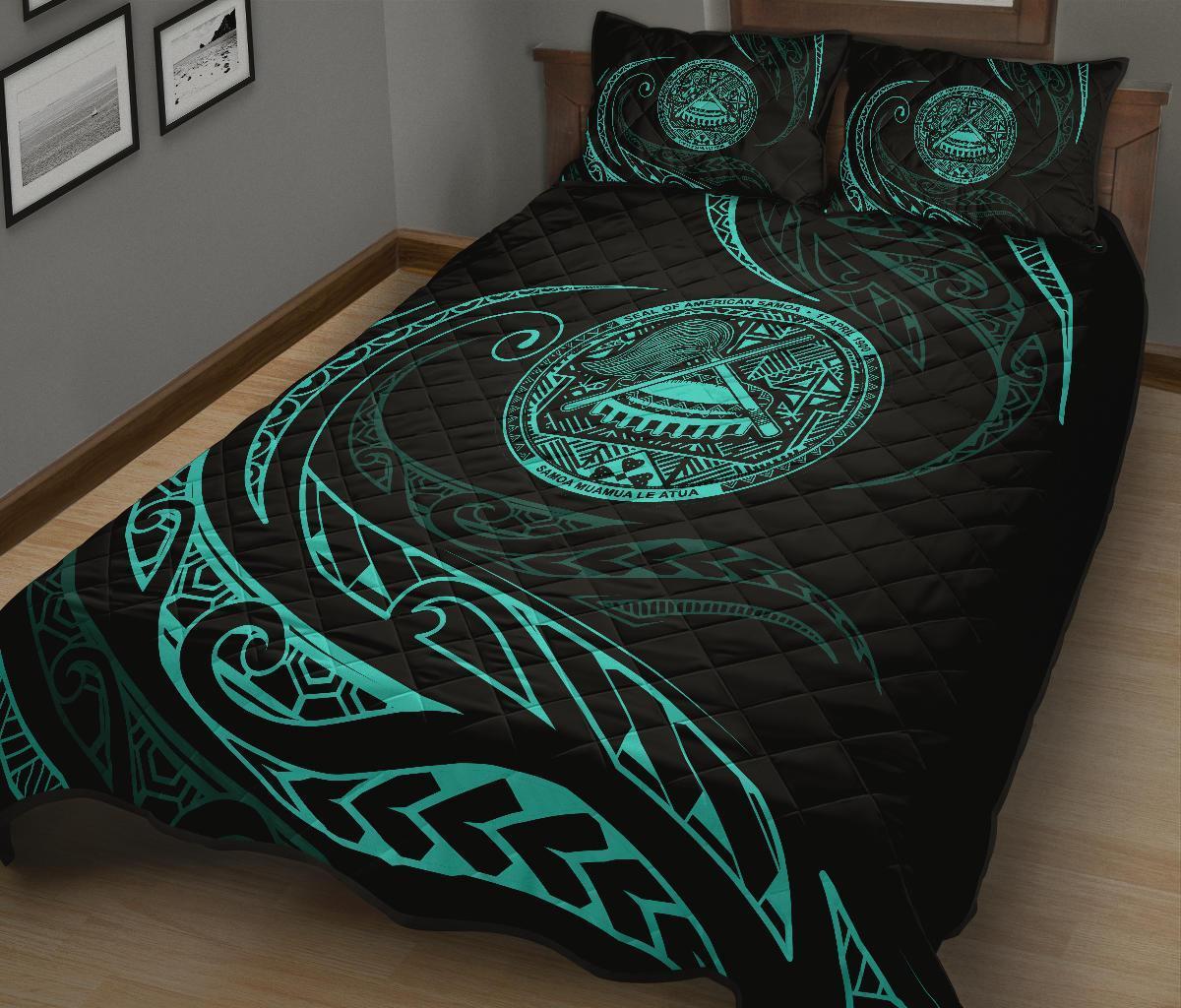 American Samoa Quilt Bed Set - Turquoise - Frida Style - Polynesian Pride