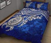 Tonga Polynesian Quilt Bed Set - Tonga Coat Of Arms & Blue Turtle Hibiscus - Polynesian Pride