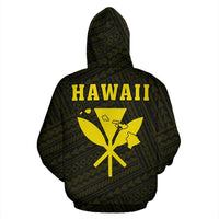 Polynesian Kakau Kanaka Maoli Map of Hawaii Zip Hoodie Yellow - Polynesian Pride