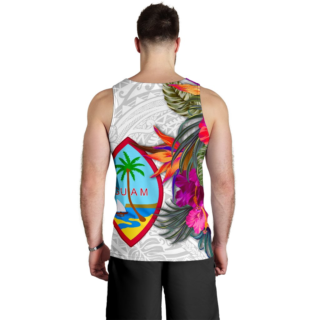 Guam Men's Tank Top Polynesian Hibiscus White Pattern - Polynesian Pride