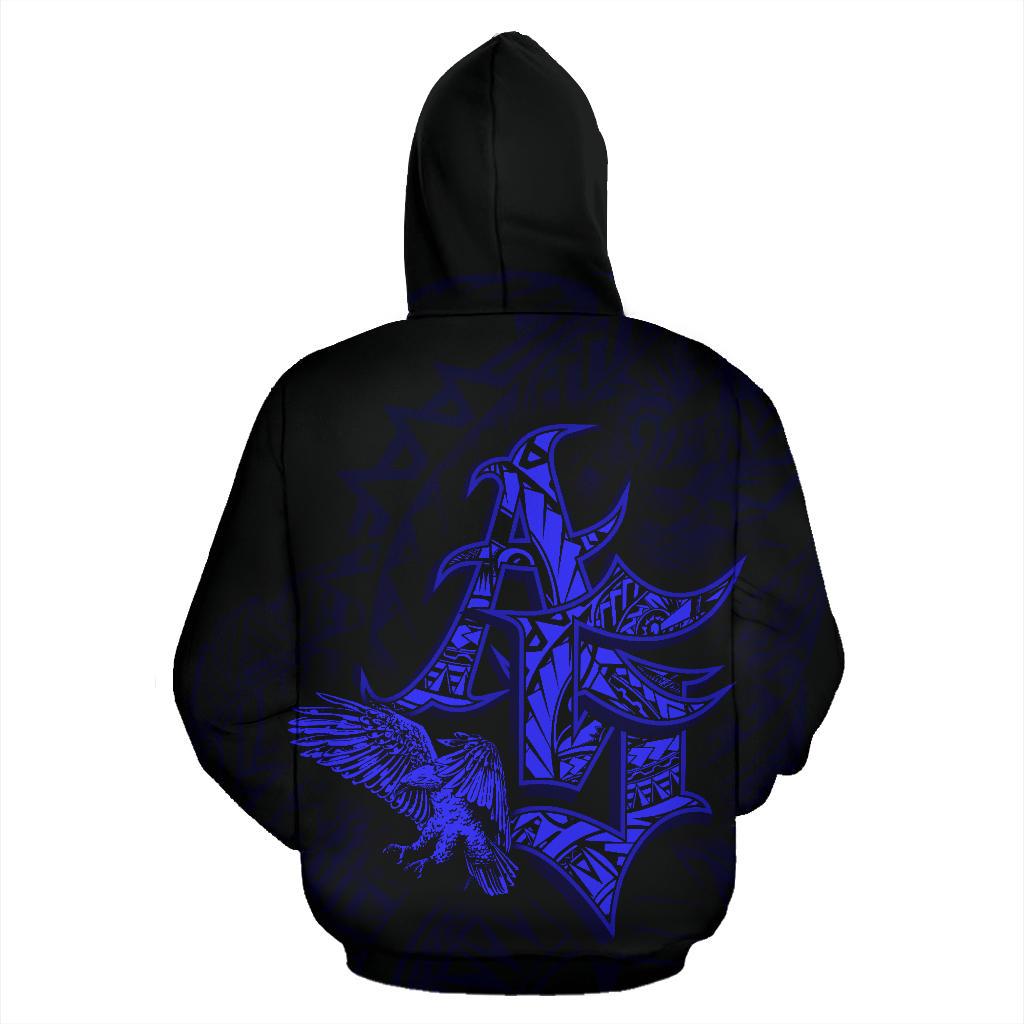 American Samoa Polynesian Zip up Hoodie Eagle Coat of Arms Blue - Polynesian Pride