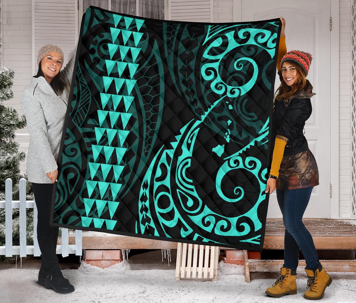 Hawaii Kakau Green Polynesian Premium Quilt - Polynesian Pride