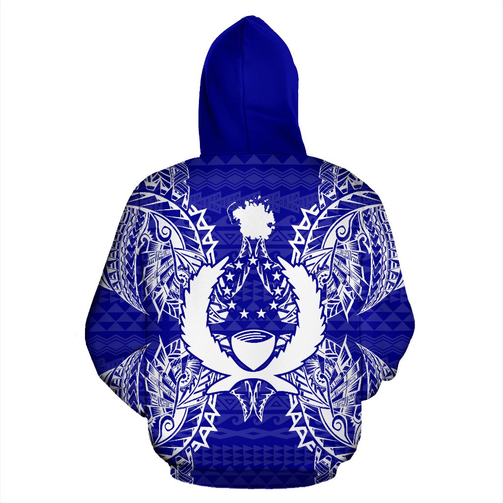 Pohnpei Polynesian All Over Zip up Hoodie Map Blue - Polynesian Pride