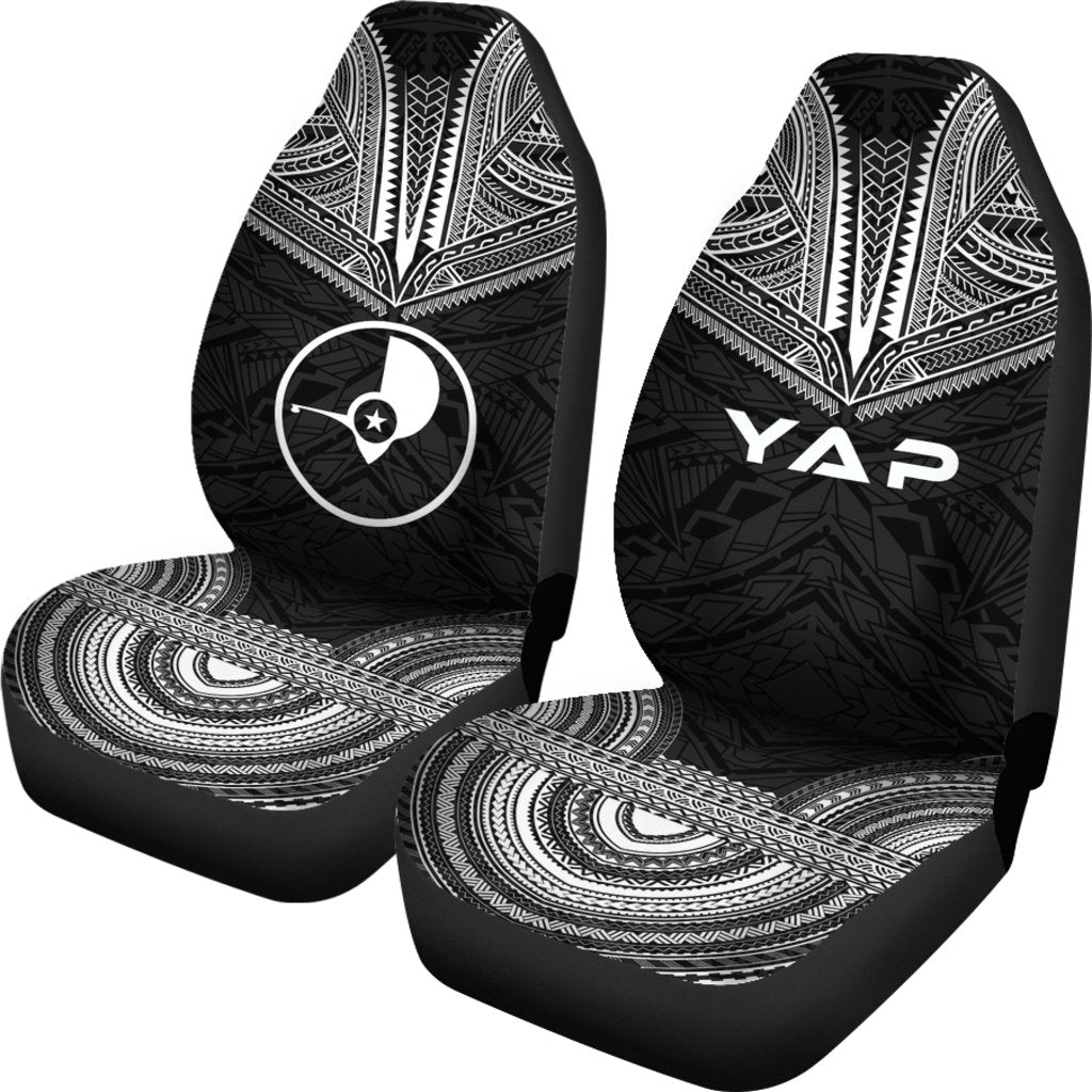 Yap Car Seat Cover - Yap Flag Polynesian Chief Tattoo Black Version - Polynesian Pride