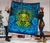 Hawaii Polynesian Premium Quilt - Hawaiian Green Yellow Tiki Face (Blue) - Polynesian Pride