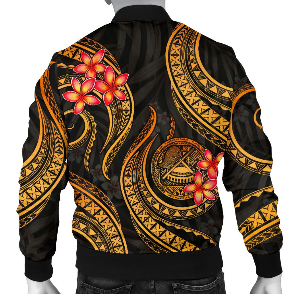American Samoa Polynesian Men Bomber Jacker - Gold Plumeria - Polynesian Pride