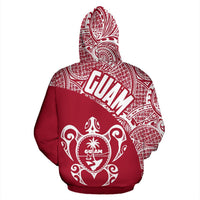 Guam Zip up Hoodie Guam Coat of Arm In Turtle Polynesian Tattoo Red White - Polynesian Pride