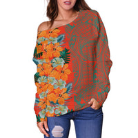 Tropical Polynesian - Hawaiian Women's Off Shoulder Sweater - Haka Style - Polynesian Pride