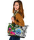 Federated States of Micronesia Large Leather Tote Bag White - Turtle Plumeria Banana Leaf - Polynesian Pride