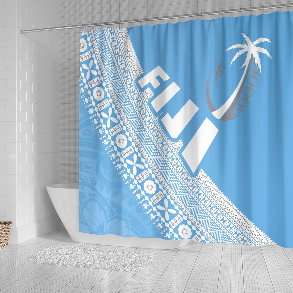 Fiji Tapa Rugby Shower Curtain version Style You Win - Blue - Polynesian Pride