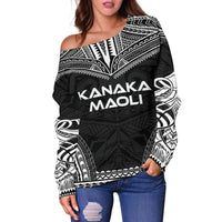 Kanaka Maoli Polynesian Chief Women's Off Shoulder Sweater - Black Version - Polynesian Pride