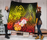 Guam Premium Quilt - Humpback Whale with Tropical Flowers (Yellow) - Polynesian Pride