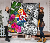 Tahiti Premium Quilt White - Turtle Plumeria Banana Leaf - Polynesian Pride