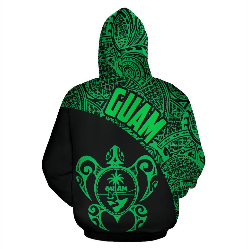 Guam Zip up Hoodie Guam Coat of Arm In Turtle Polynesian Tattoo Green - Polynesian Pride