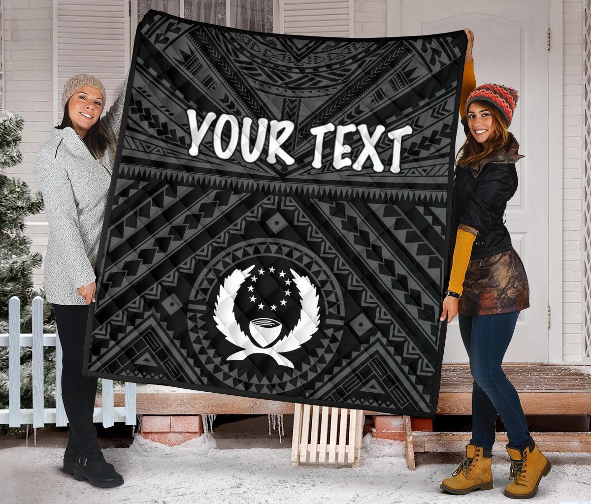 Pohnpei Personalised Premium Quilt - Pohnpei Seal With Polynesian Tattoo Style ( Black) - Polynesian Pride