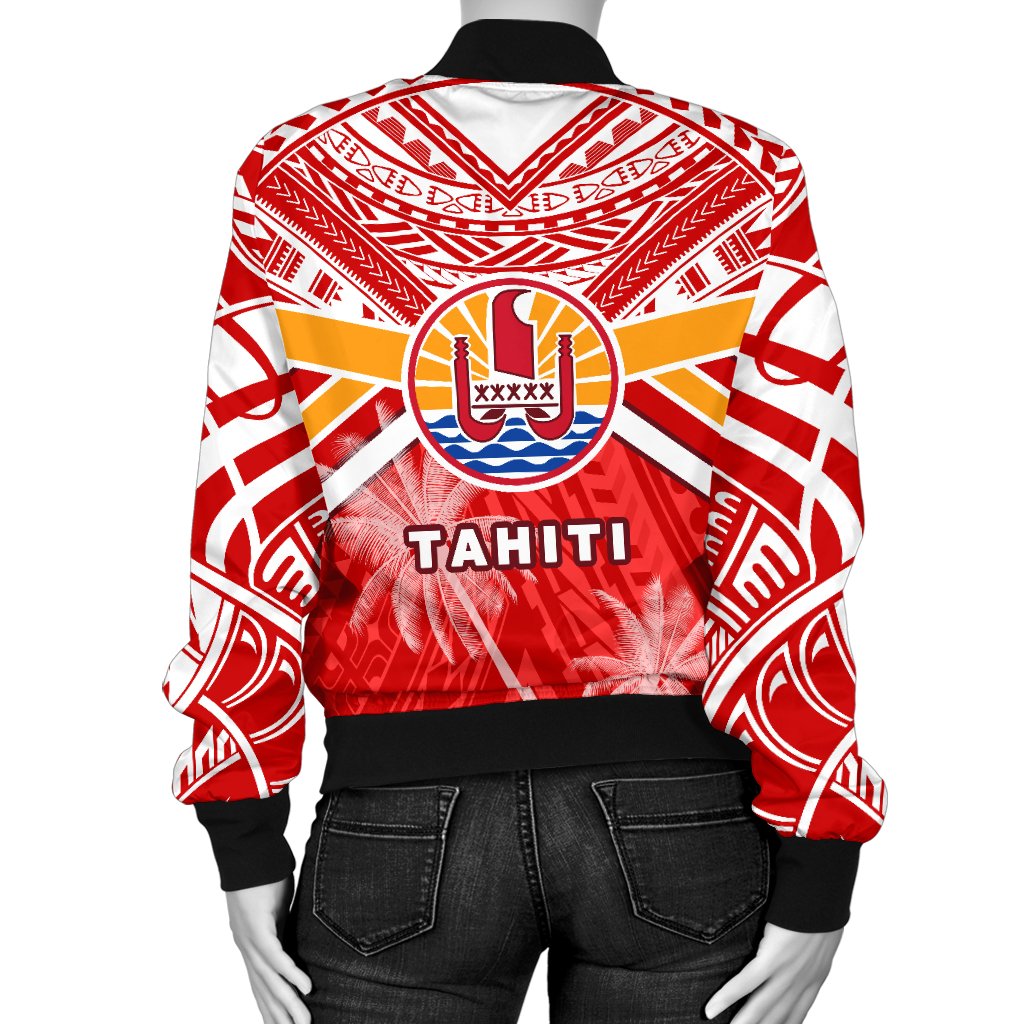 Tahiti Rugby Women Bomber Jacket Polynesian Coat Of Arms and Flag - Polynesian Pride