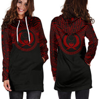 Pohnpei Women Hoodie Dress - Pohnpei Coat Of Arms Polynesian Red Black - Polynesian Pride