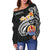 Tahiti Women's Off Shoulder Sweater - Tahiti Seal Polynesian Patterns Plumeria (Black) - Polynesian Pride