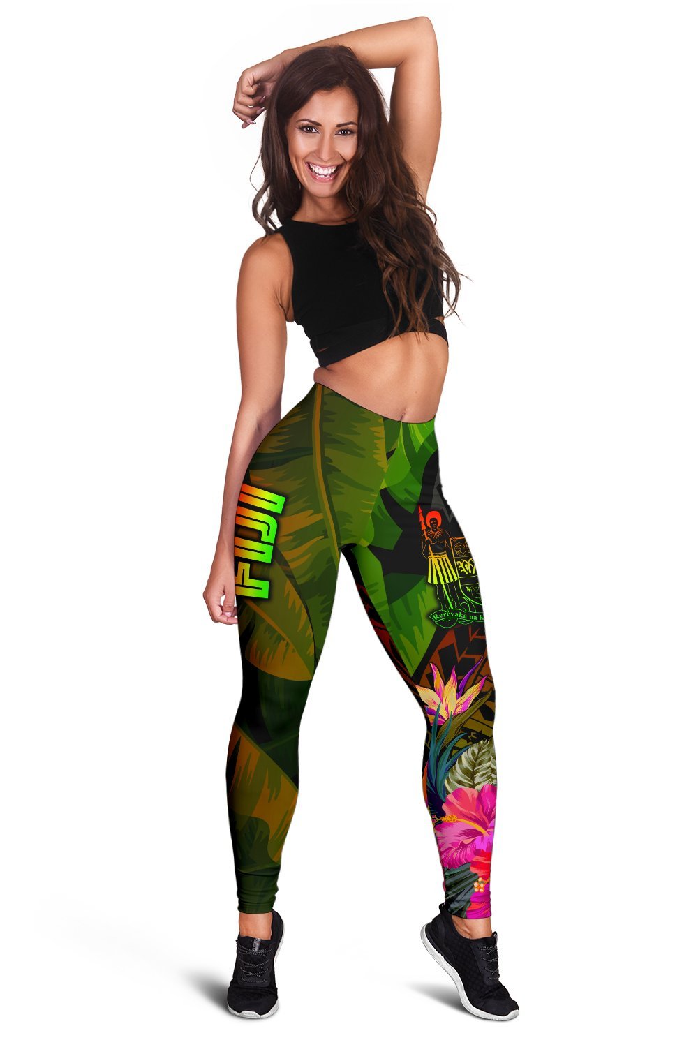 Fiji Polynesian Women's Leggings - Hibiscus and Banana Leaves - Polynesian Pride