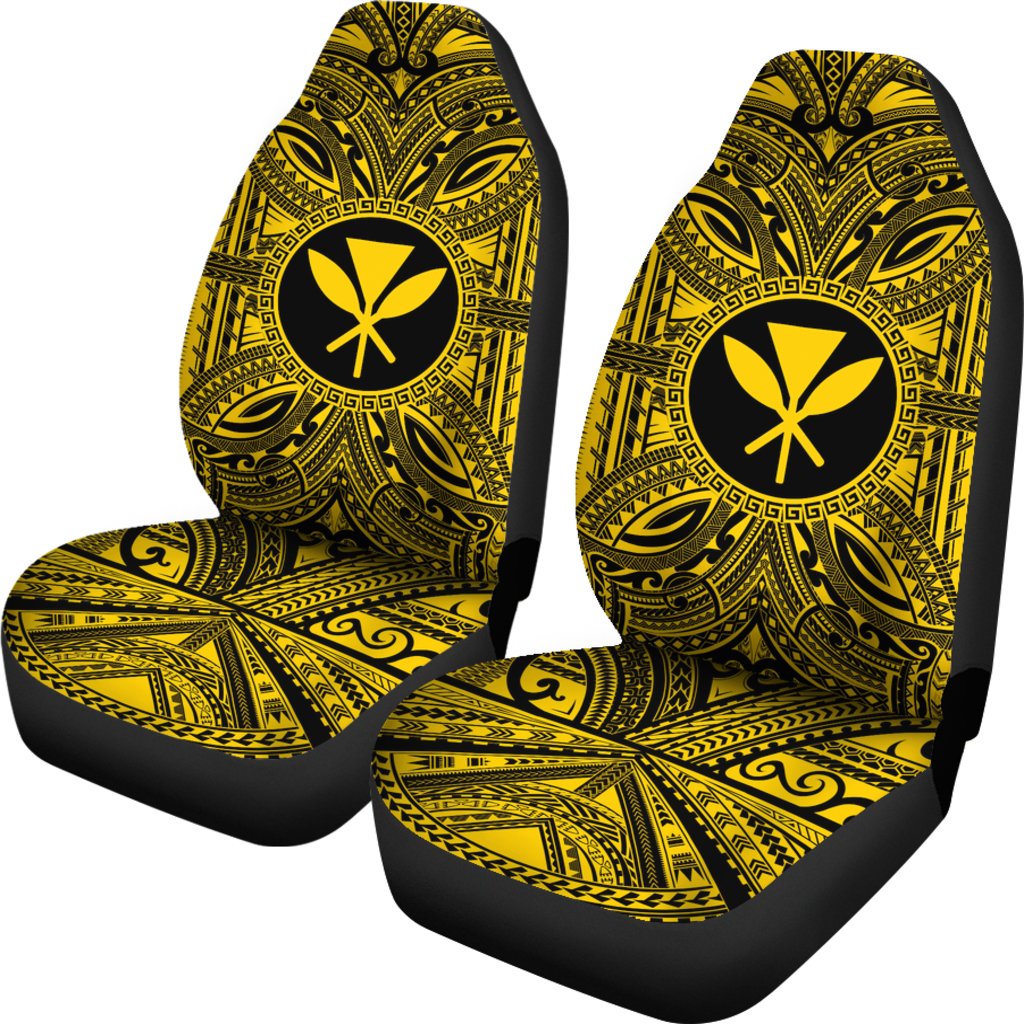 Kanaka Maoli Car Seat Cover - Kanaka Maoli Coat Of Arms Polynesian Gold Black - Polynesian Pride
