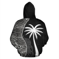 Guam Polynesian Zip up Hoodie Coconut Tree Black - Polynesian Pride
