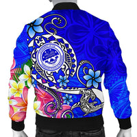 FSM Men's Bomber Jacket - Turtle Plumeria (Blue) - Polynesian Pride