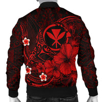 Polynesian Hawaii Kanaka Maoli Men's Bomber Jacket - Humpback Whale with Hibiscus (Red) - Polynesian Pride