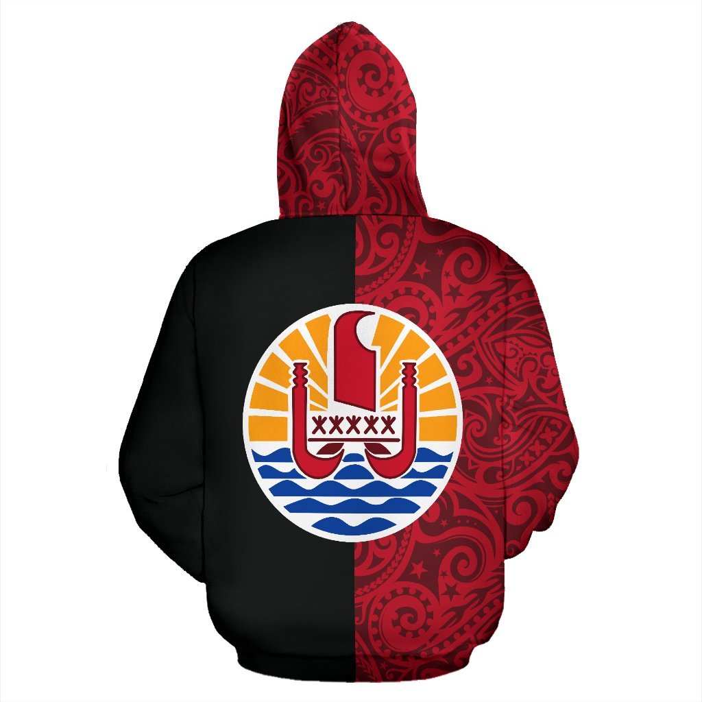 Tahiti Zip Hoodie Tahiti Flag Polynesian Tattoo Half - Polynesian Pride