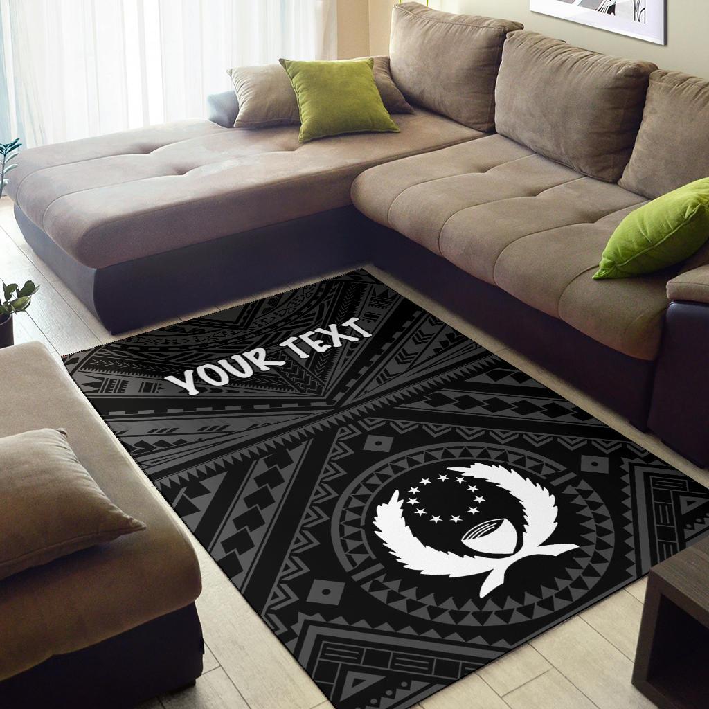 Pohnpei Personalised Area Rug - Pohnpei Seal With Polynesian Tattoo Style ( Black) - Polynesian Pride