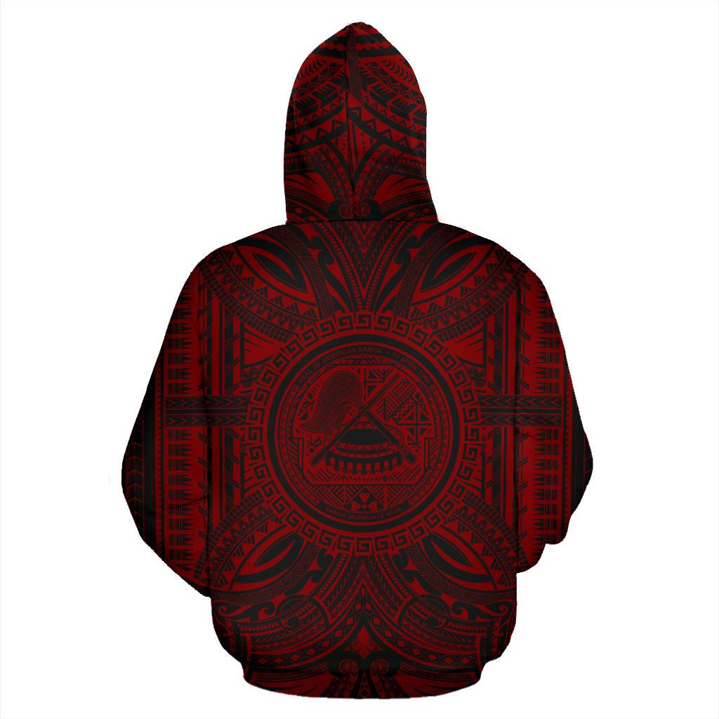 American Samoa ll Over Hoodie merican Samoa Coat of rms Polynesian Red Black - Polynesian Pride